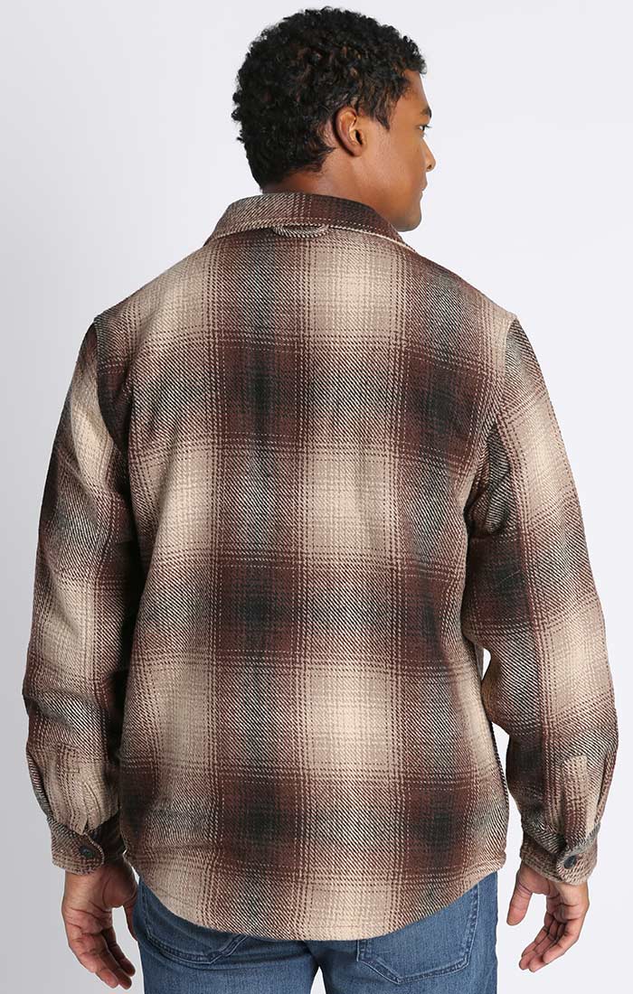 Brown Plaid Wool Blend Shirt Jacket