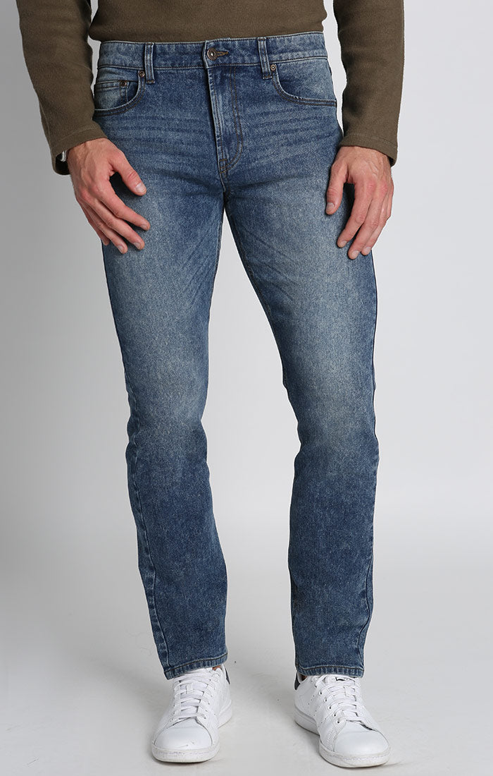 Image of Mid Blue Wash Straight Fit Stretch Denim