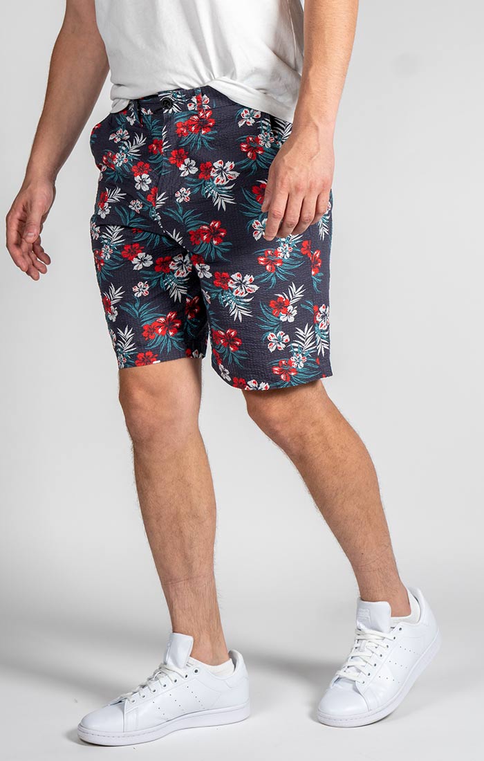 Navy Floral Seersucker Short