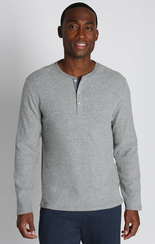 Brushed Waffle-Knit Henley