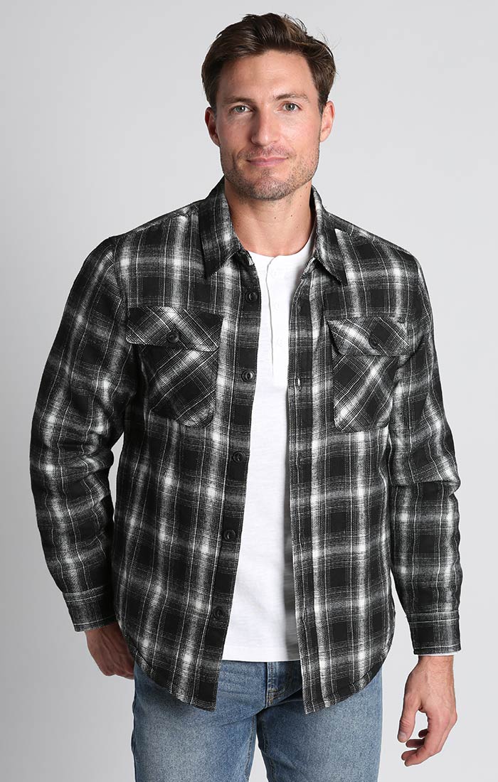 Image of Black Sherpa Lined Flannel Shirt Jacket