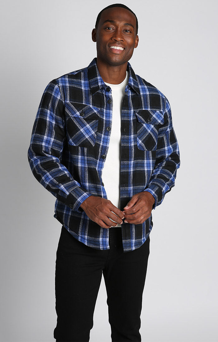 Image of Blue Sherpa Lined Flannel Shirt Jacket