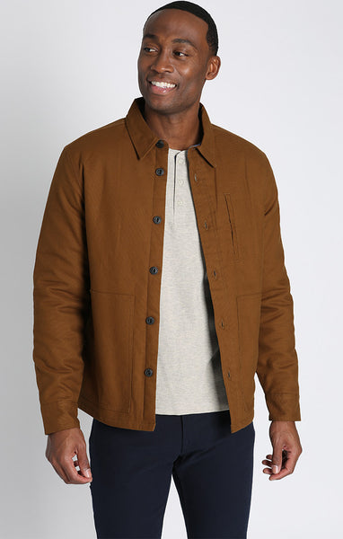 Brown Stretch Quilted Canvas Shirt Jacket – JACHS NY