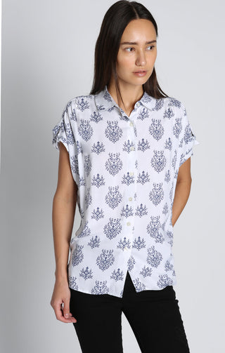 Embroidered Tie-Front Safari Shirt