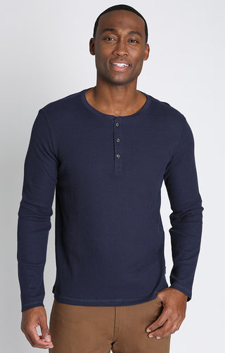 LJ&S Men's Tall Heavy Waffle Henley in Midnight Navy Mix