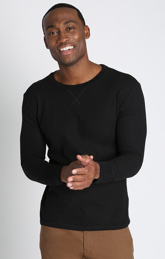 Black Classic Waffle Crewneck - JACHS NY