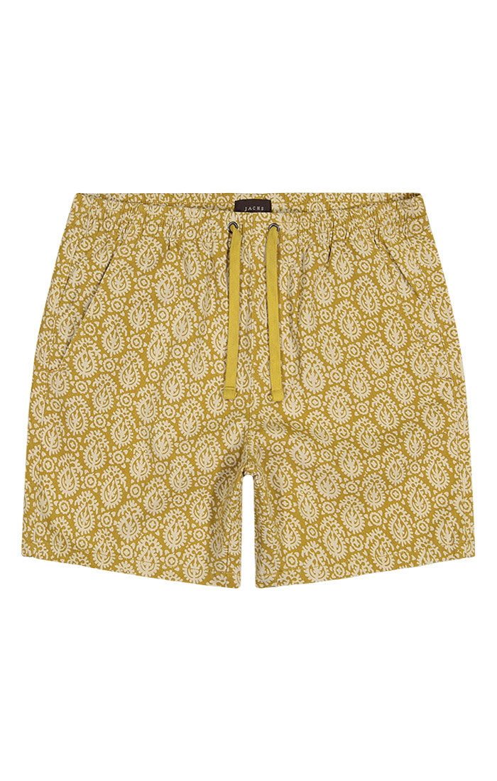 Gold Printed Stretch Twill Pull On Dock Short – JACHS NY