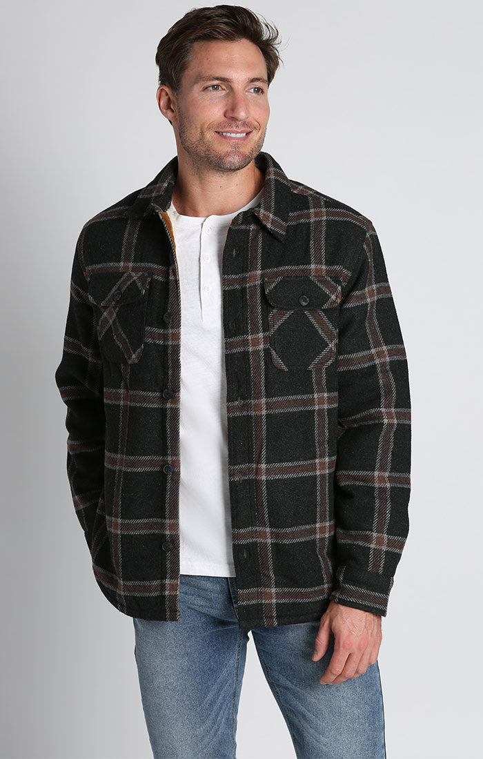 Image of Brown Sherpa Lined Wool Blend Shirt Jacket