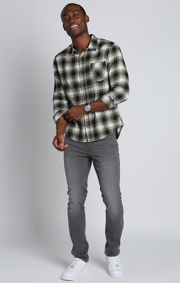 Black and Yellow Plaid Flannel Workshirt