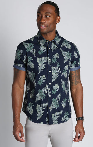 White Surfer Print Stretch Short Sleeve Shirt – JACHS NY