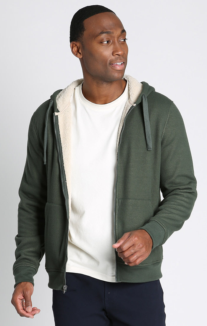 Forest Green Sherpa Lined Waffle Hoodie