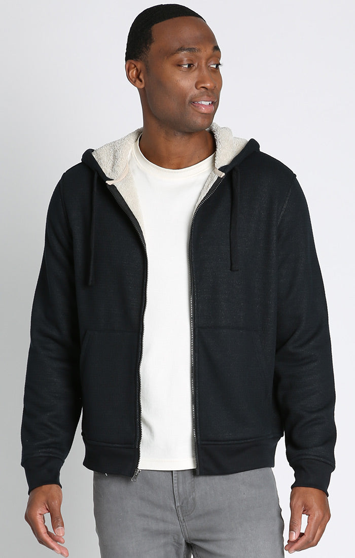 Black Sherpa Lined Waffle Hoodie