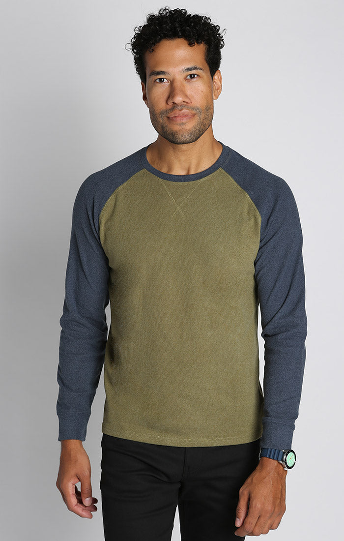 Image of Green and Navy Ultra Soft Ribbed Color Block Crewneck