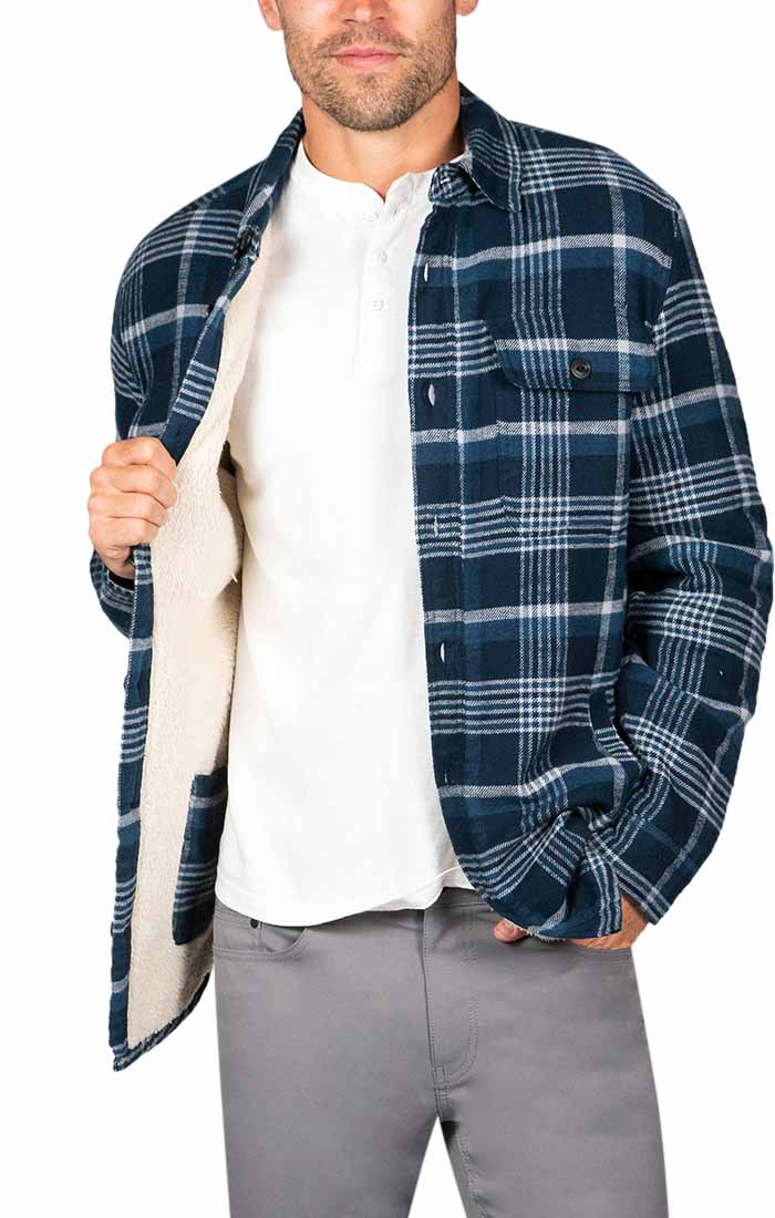 Image of Navy Sherpa Flannel Shirt Jacket