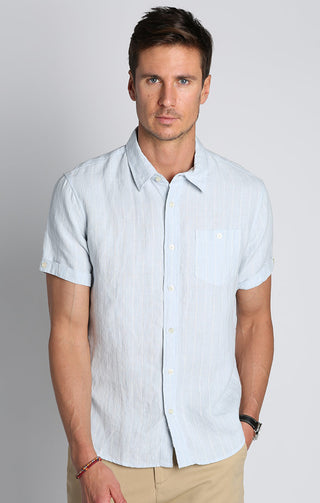 Blue Dobby Seersucker Short Shirt JACHS – Sleeve NY