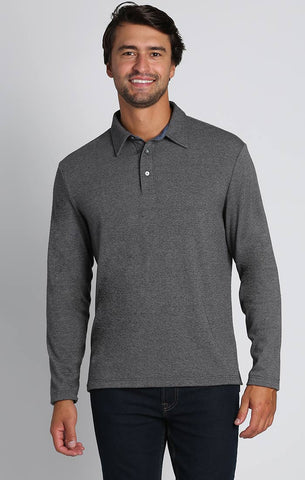 Charcoal Stretch Poly Rayon Long Sleeve Polo
