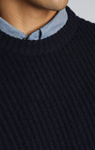 Merino Baseball Sweater - Deep Blue with Suede Elbow Patches | Untuckit