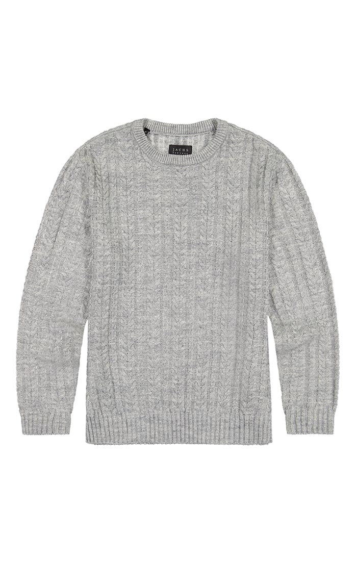 Light Grey Cable Knit Crewneck Sweater – JACHS NY