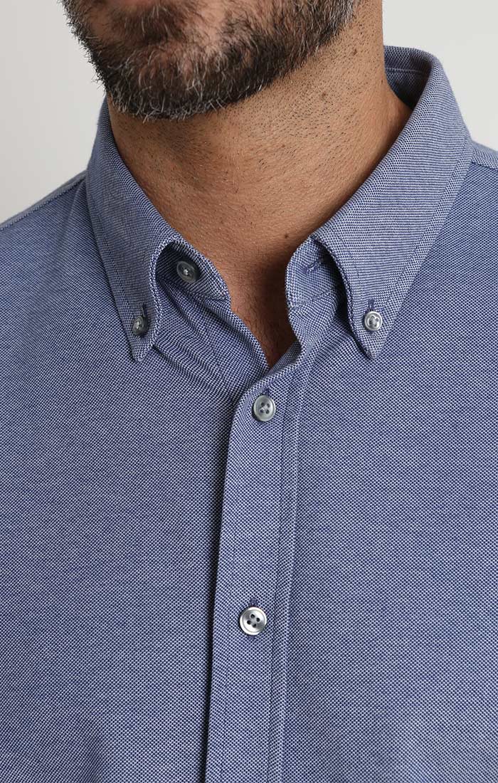 Blue Knit Oxford Short Sleeve Shirt - JACHS NY