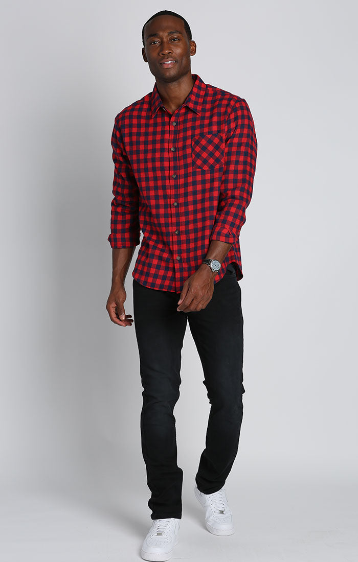 Red Micro Plaid Flannel Workshirt