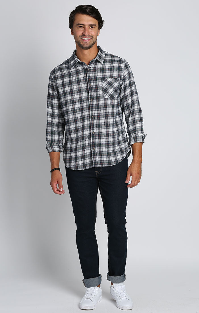 Navy and White Plaid Flannel Workshirt