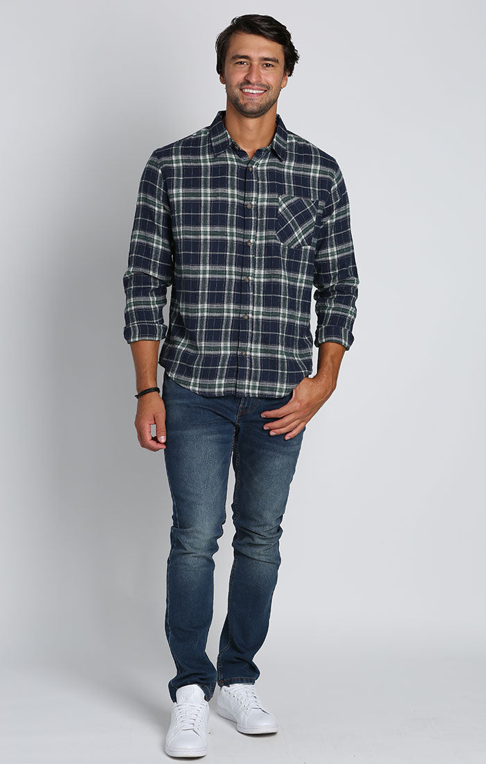 Green and Navy Plaid Flannel Workshirt