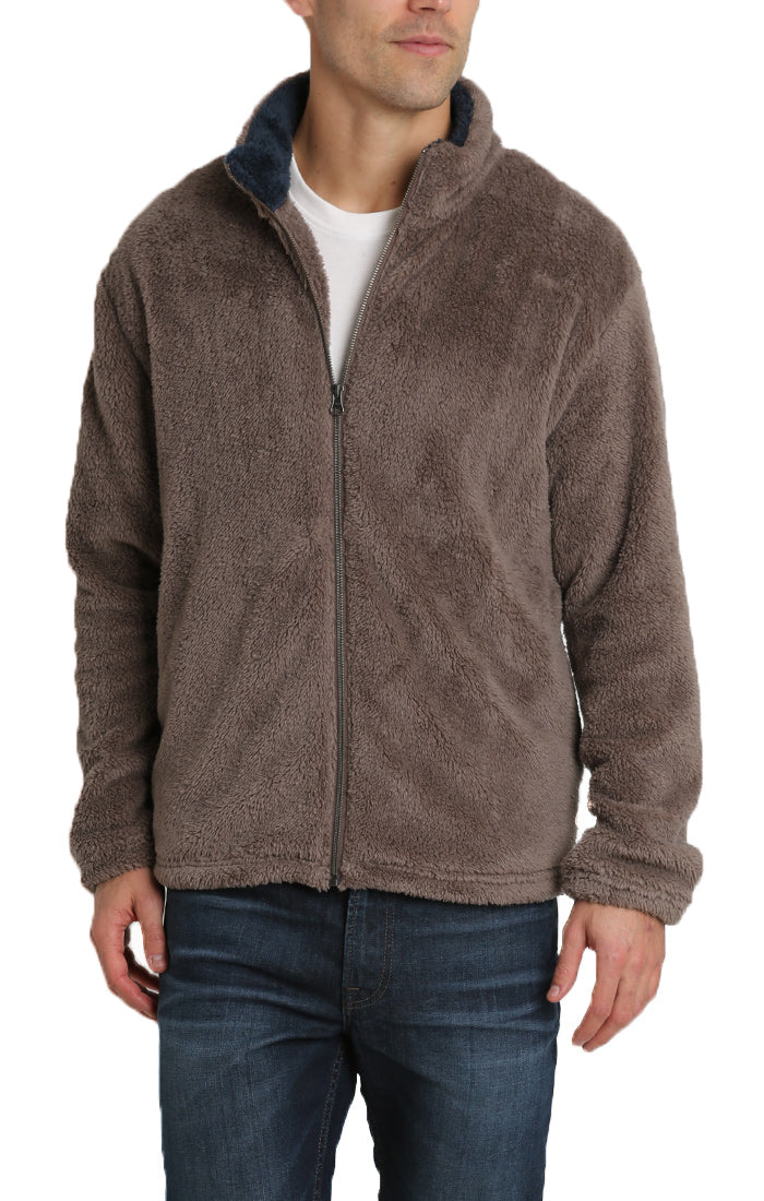Image of Taupe Teddy Sherpa Stretch Zip Jacket