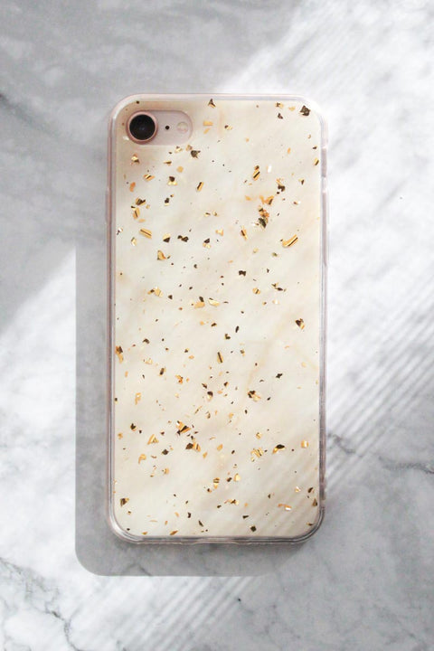 Cream Marble with Gold Foil Confetti iPhone Case