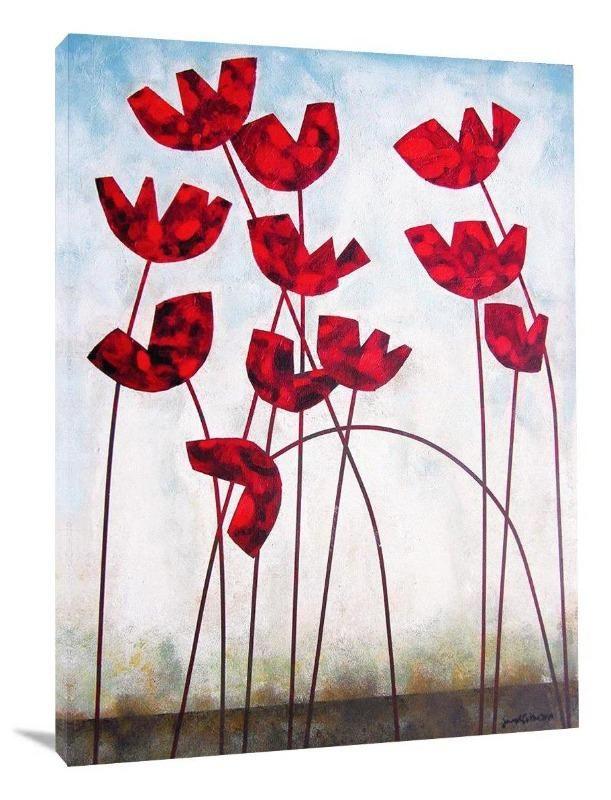 Modern Red Poppy Canvas Print -  "Tall Red Poppies" - Chicago Skyline Art