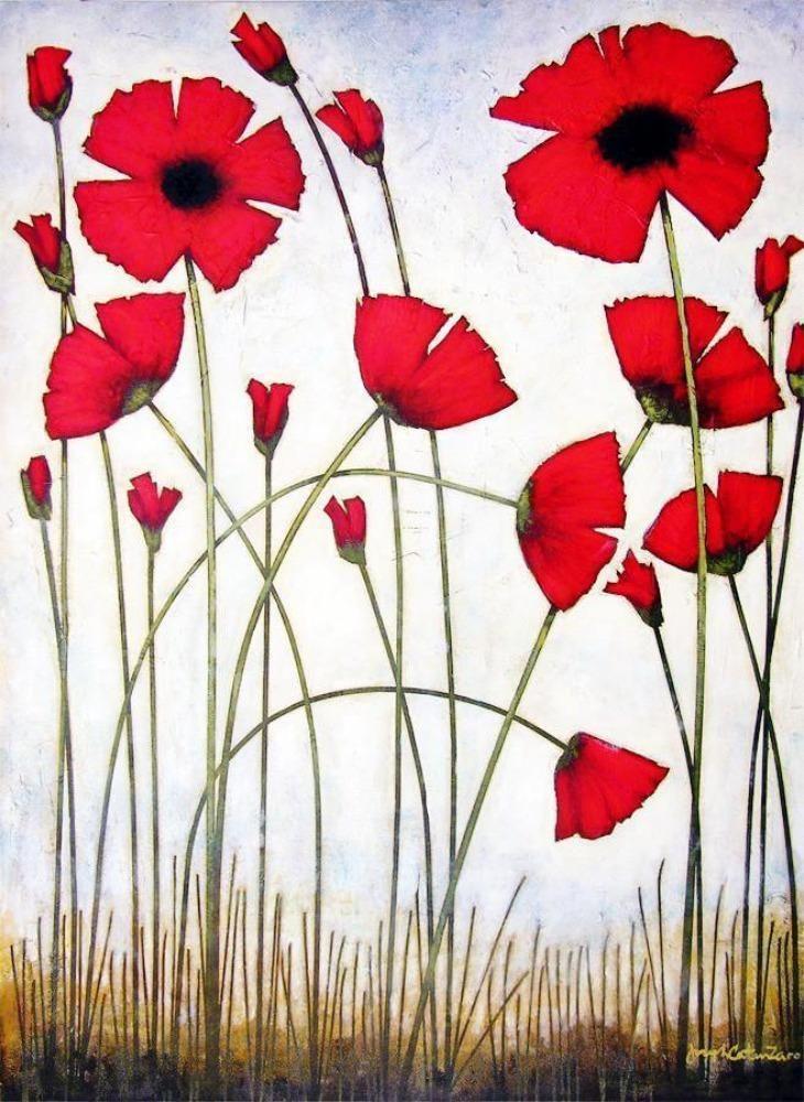 "Tall Red Poppies" - Large Red Poppy Painting - Print - Chicago Skyline