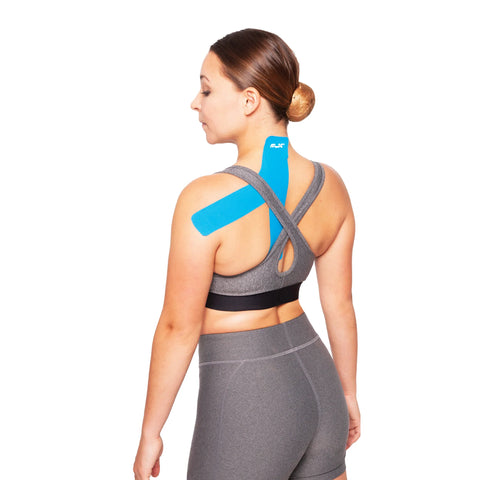 fitness model with kinesiology tape on neck