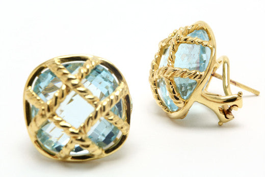 Blue Topaz Rope Basket Earrings