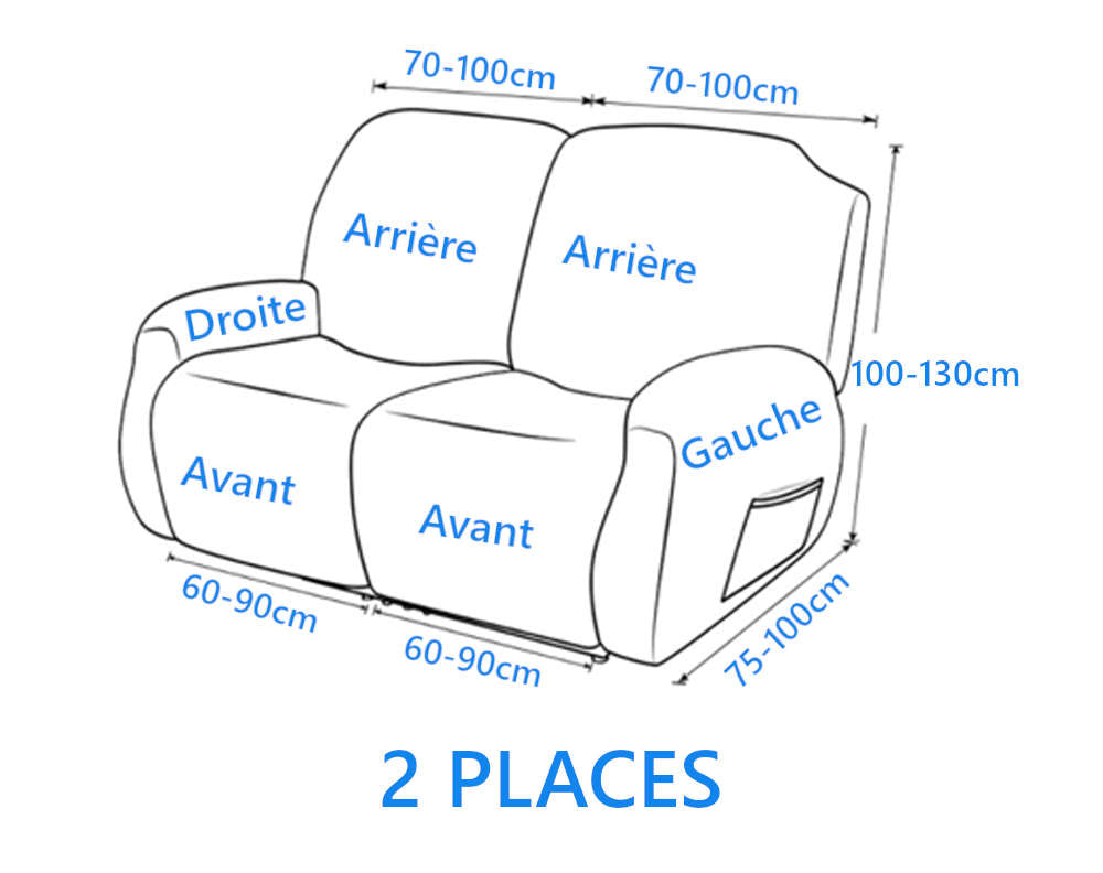 guide des tailles et dimensions housse pour canapé relax crème 2 places