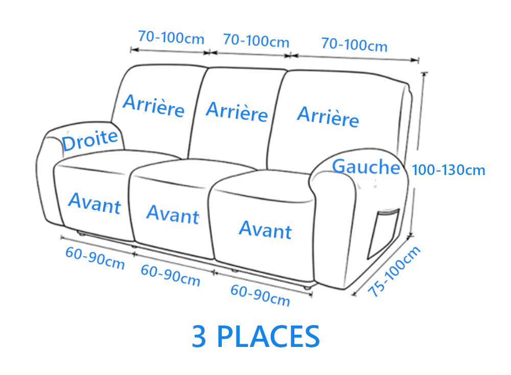 guide des tailles et dimensions housse pour canapé relax gris foncé 3 places