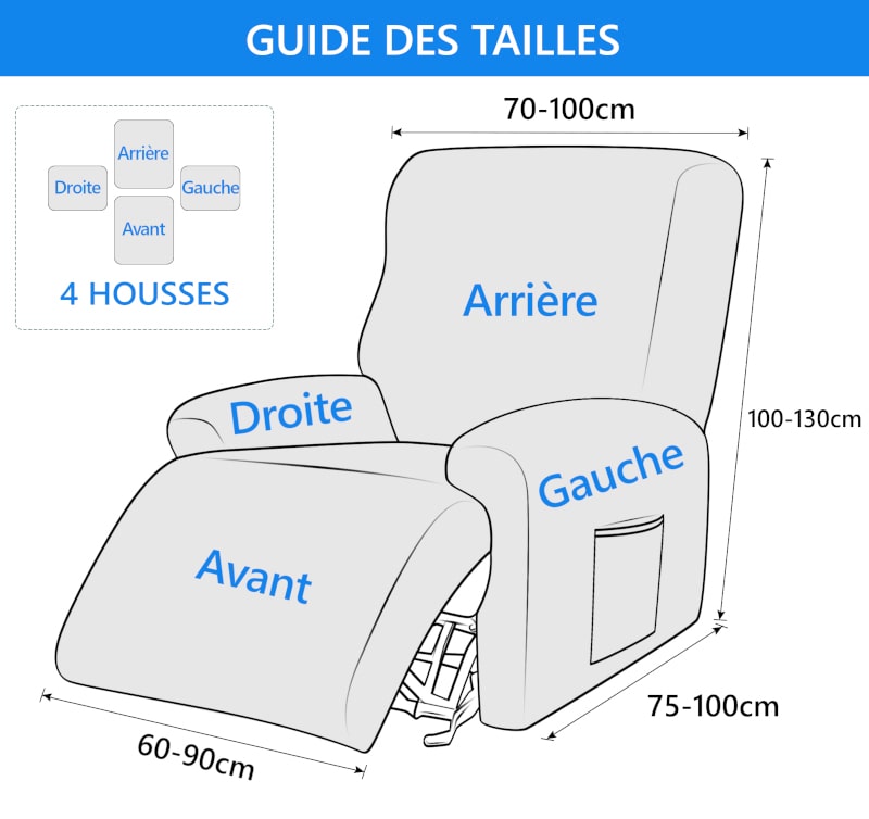 guide des tailles et dimensions housse pour fauteuil relax velours bleu marine