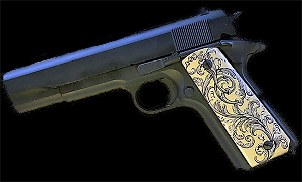 1911 Full Size Grips - UV of HD Image -  Scroll Design HD / UV Image Printed Over Wood - Ambi-Cut