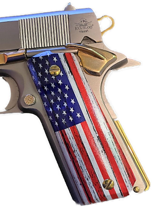 1911 Full Size Grips (Flag) Rustic Old Glory UV printed over laminate Diamond Wood