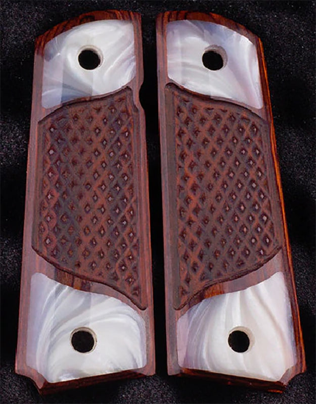 1911 Full Size Checkered Rosewood Grips Pearl Accent - 2