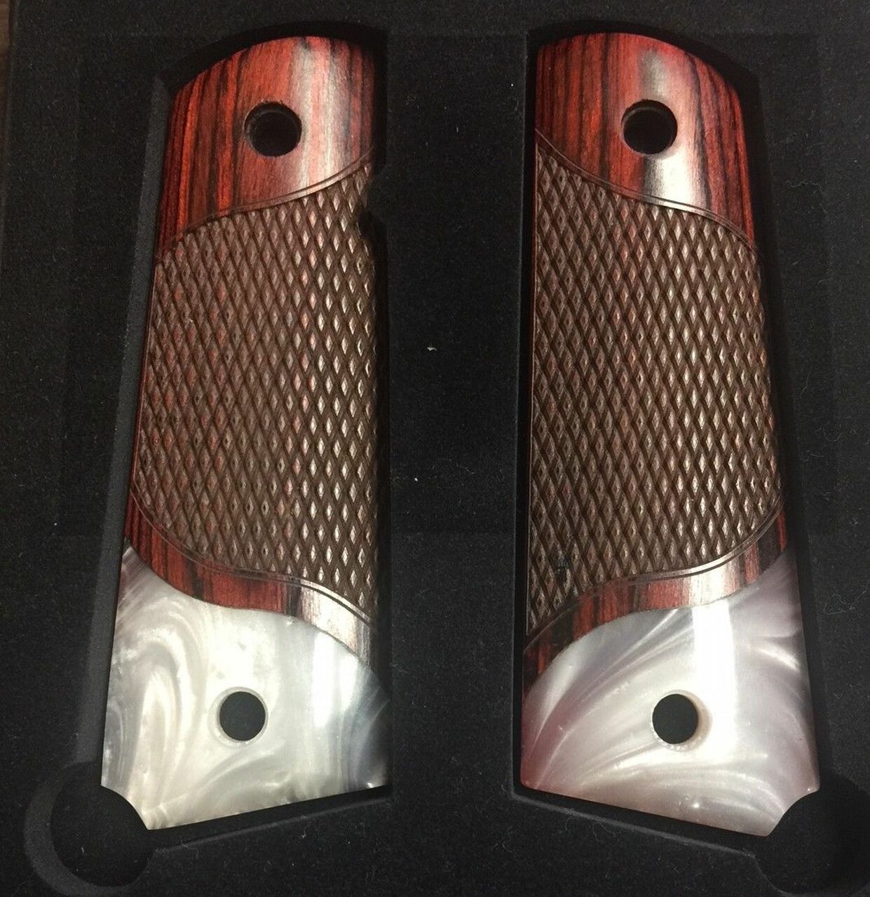 1911 Full Size Checkered Rosewood Grips Pearl Accent - 1