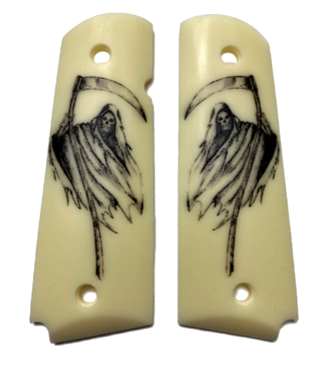 1911 Full Size Grips - UV of HD Image -  Grim Reaper Ivory HD/UV  Image