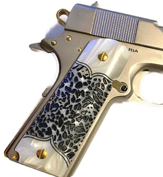 1911 Full Size Acrylic Faux Pearl Grips w/ Textured Black Leopard Spots