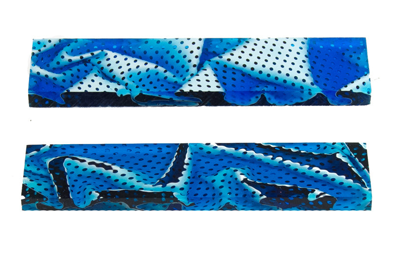 Knife Scales - Blue Topaz Water Mesh Knife Scales - 0.35 x 1.5 x 5 - 2 pieces