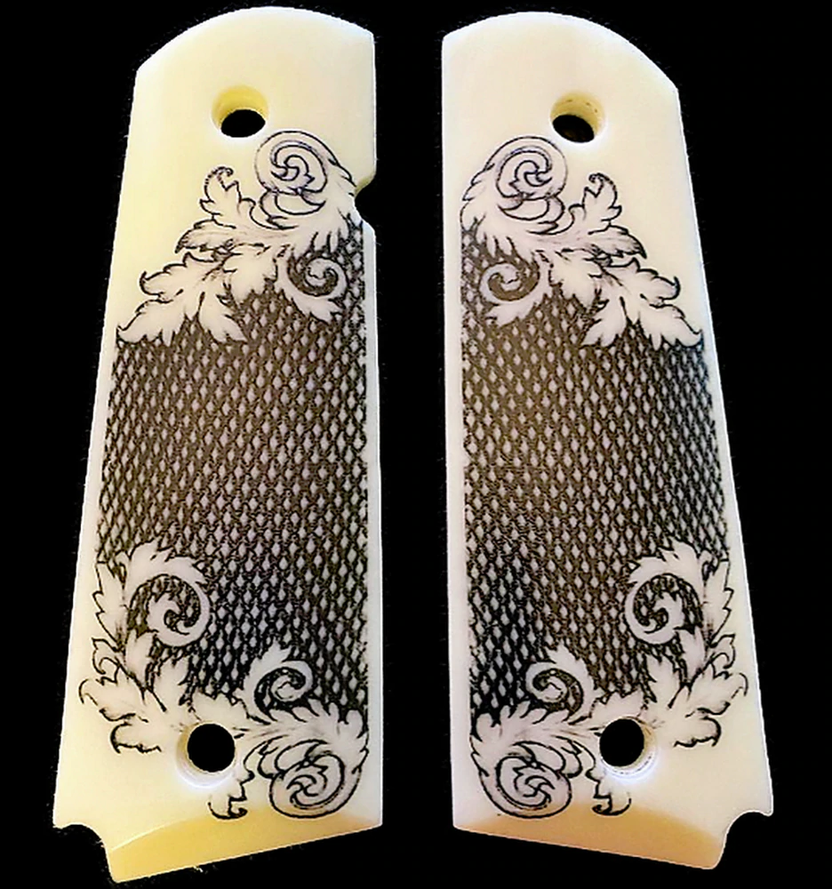 1911 Full Size Acrylic Scrimshaw w/Scroll-work Gun Grips