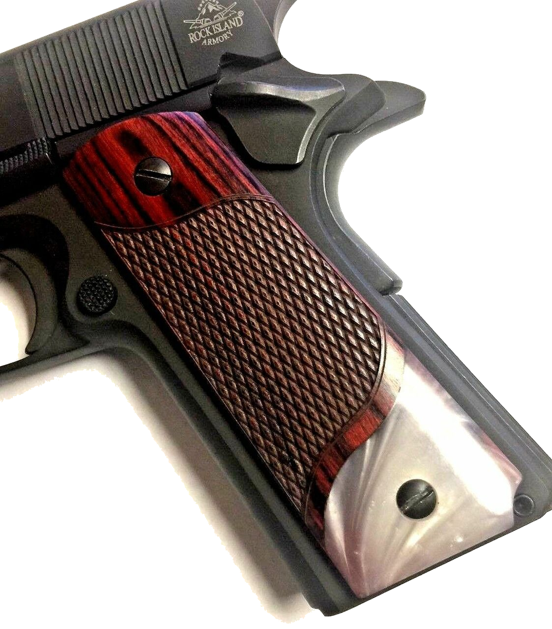 1911 Full Size Checkered Rosewood Grips Pearl Accent - 1