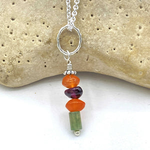 Carnelian Garnet Turquoise Rockstack Pendant or Charm with or without a chain