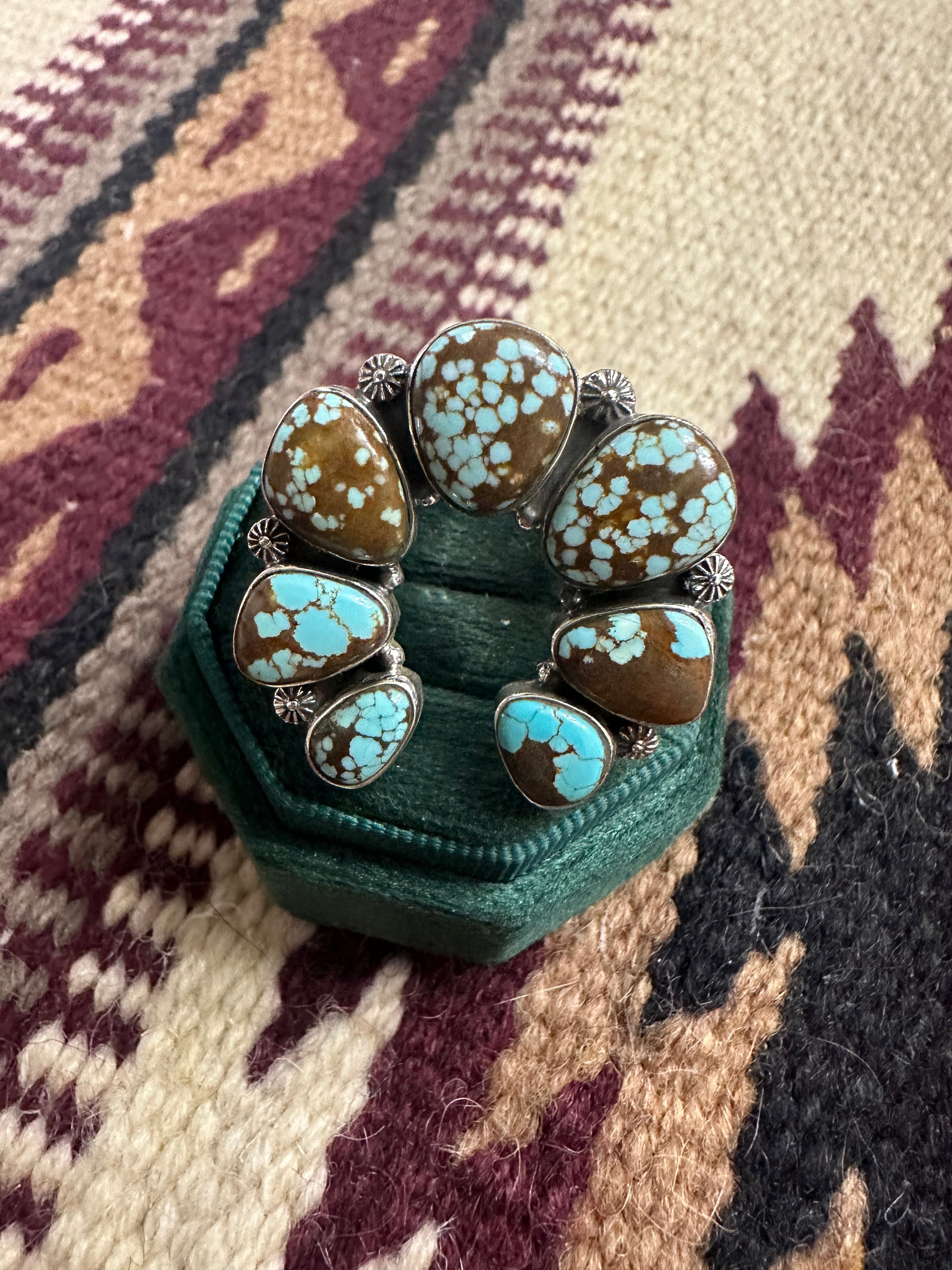 Beautiful Handmade Number 8 Turquoise And Sterling Silver Adjustable Naja Ring