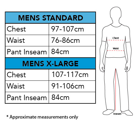 size chart - Han Solo Men's Hire Costume