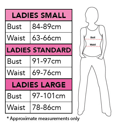 Lady Vampira Medieval costume Women's size chart