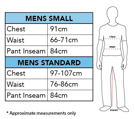 Mens S STD Costume Size Chart