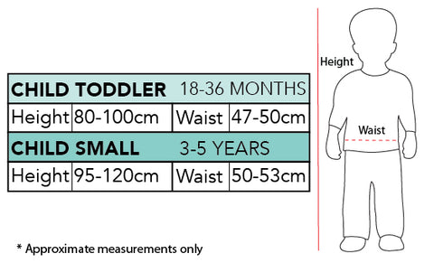 Simon The Wiggles Red Children's Costume size chart